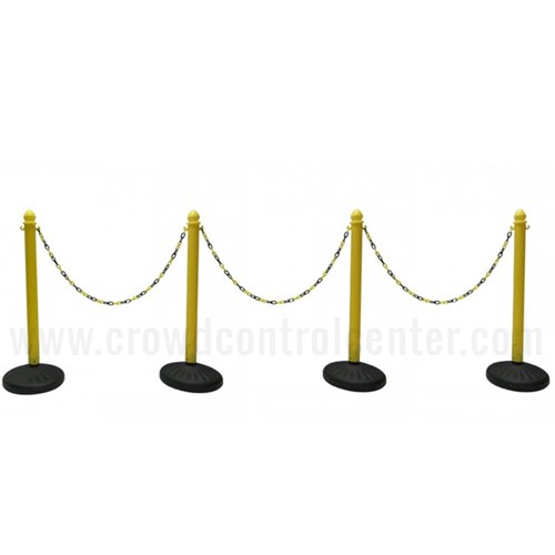 HEAVY DUTY PLASTIC STANCHION 4 PCS SET (YELLOW) + 50' BLACK/YELLOW CHAIN