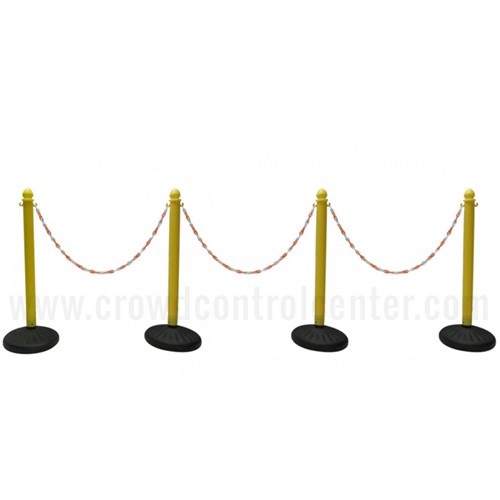 HEAVY DUTY PLASTIC STANCHION 4 PCS SET (YELLOW) + 50' ORANGE/WHITE CHAIN 