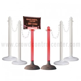 6 PCS LED COMBO SET (4 WHITE PLASTIC STANCHIONS + 2 LED POSTS + LED BOARD + 50' CHAIN)