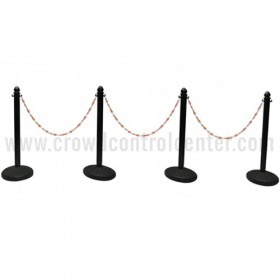 HEAVY DUTY PLASTIC STANCHION 4 PCS SET (BLACK) + 50' ORANGE/WHITE CHAIN